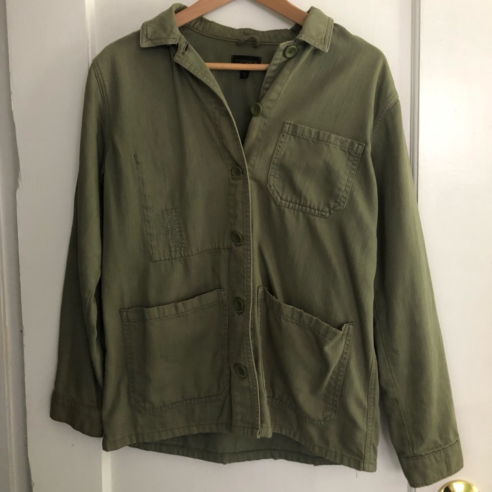 Topshop Green Distressed Chore Jacket